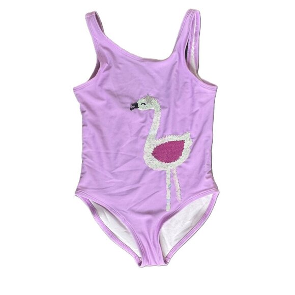 Carter's Girl's Lavender One Piece Tank Swimsuit w/ Sequined Flamingo, Size 7 - Picture 1 of 4